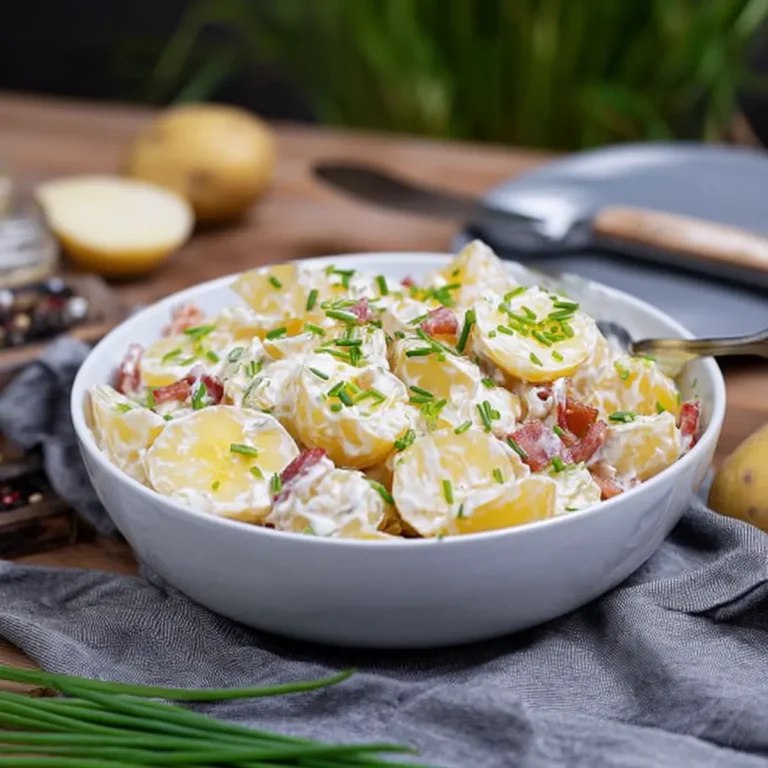 Kartoffelsalat mit Speck und Mayonnaise