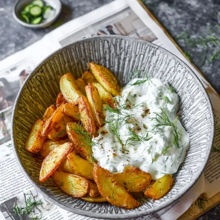 Kartoffelspalten mit Gurkendip
