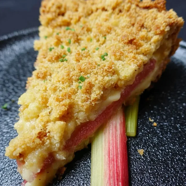 Rhabarberkuchen mit Streuseln auf Mürbteig