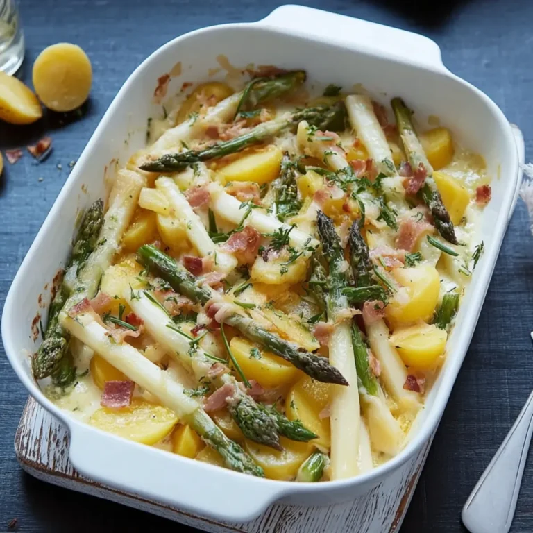 Spargelauflauf mit Kartoffeln und Putenschinken