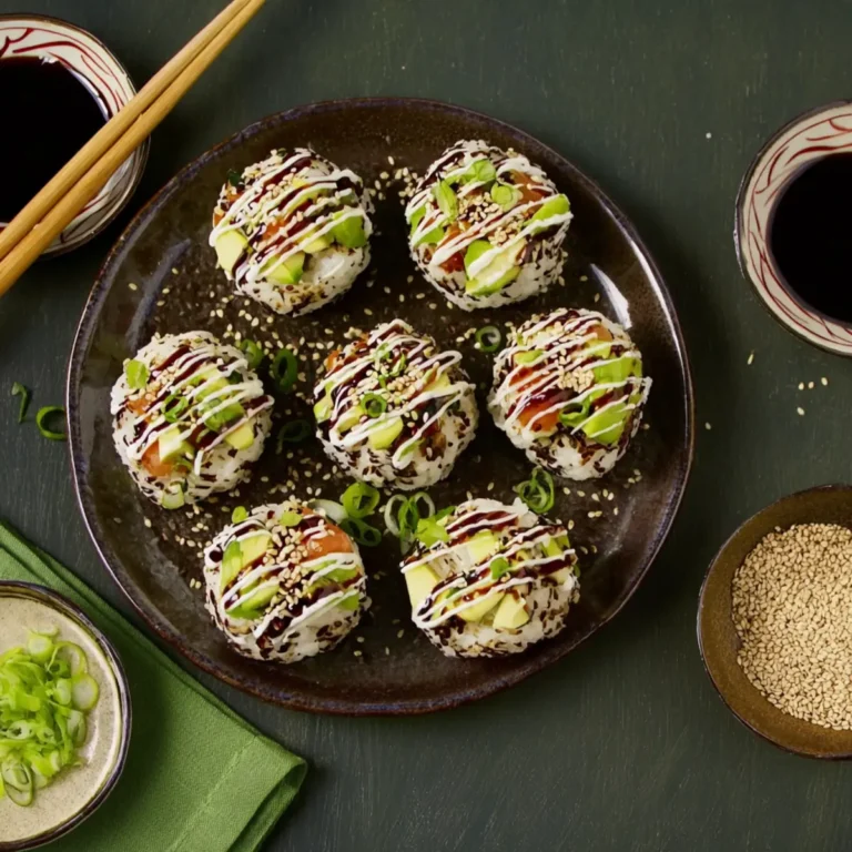 Sushi Reisbällchen mit Lachs und Avocado