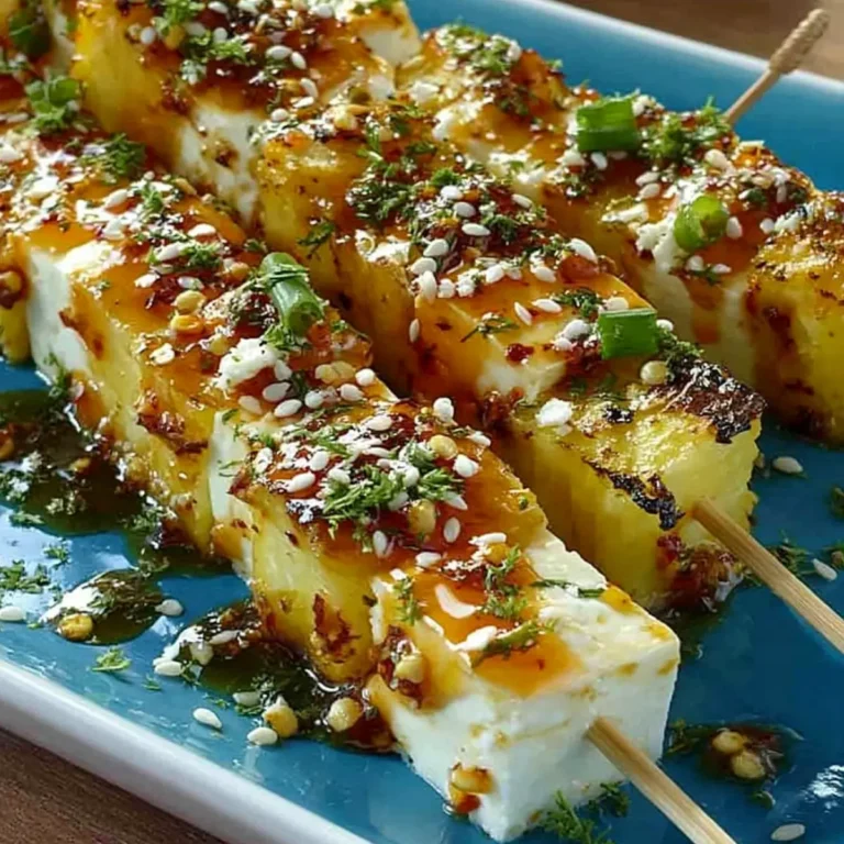 Ananas Feta Spieße mit Chilihonig & Zitronenzeste