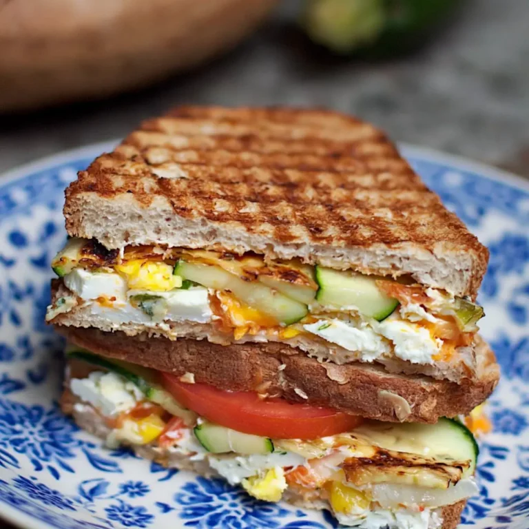 Gemüse Sandwich mit gegrillten Zucchini und Feta