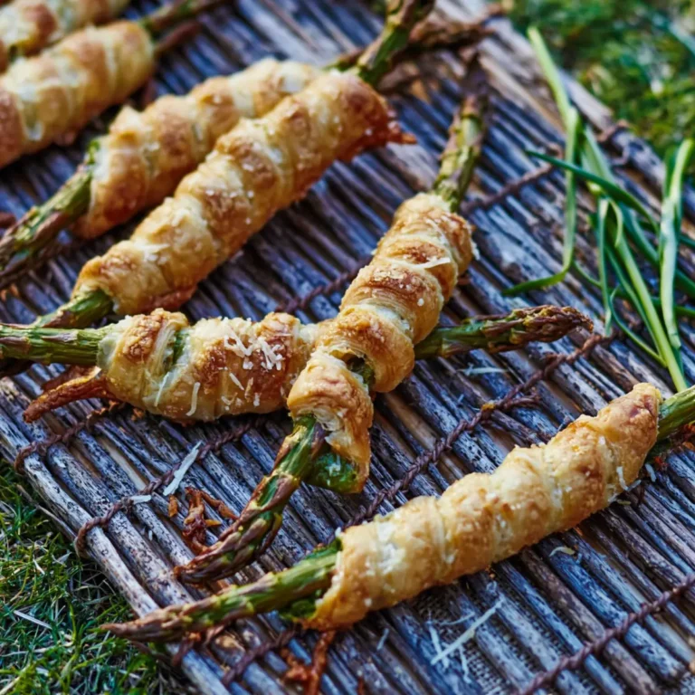Grüner Spargel im Blätterteig mit Parmesan und Bärlauchbutter