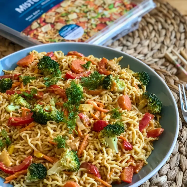 Mie Nudeln mit Erdnusssauce und Gemüse