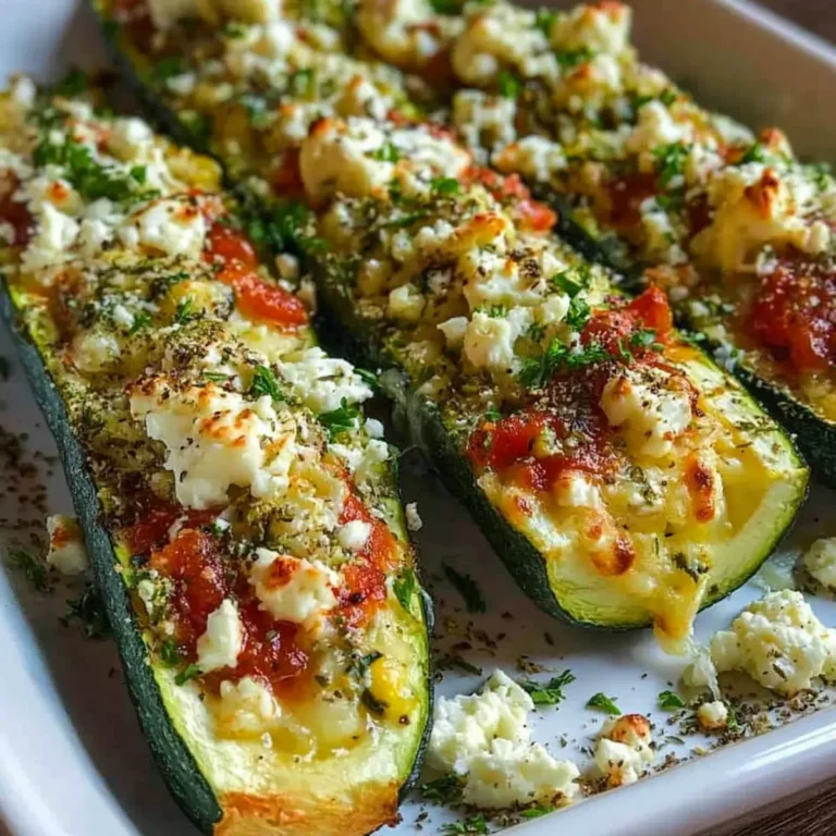 Ofen Zucchini mit cremiger Feta Tomaten Füllung