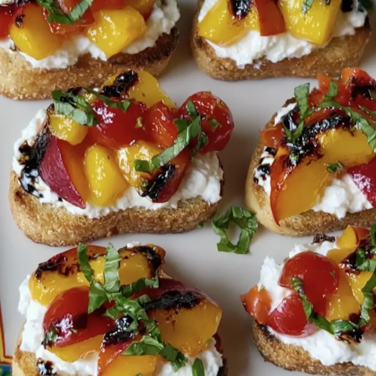Pfirsich Bruschetta mit geschlagener Ricotta