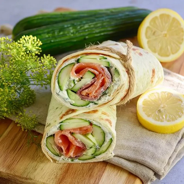 Wraps mit Frischkäse, Gurken und Räucherlachs